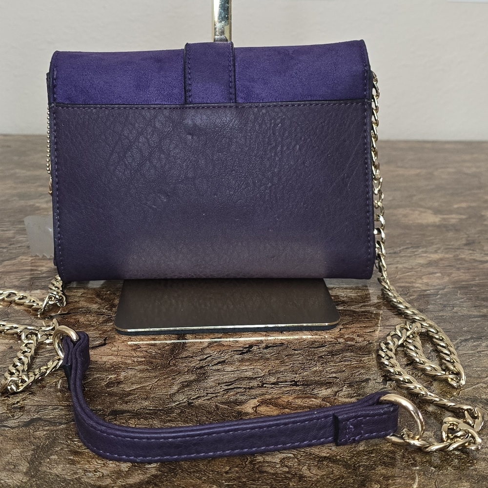 Purple Crossbody Wallet Bag Gold Chain Horseshoe Clasp Vegan Leather NWT - Picture 2 of 6